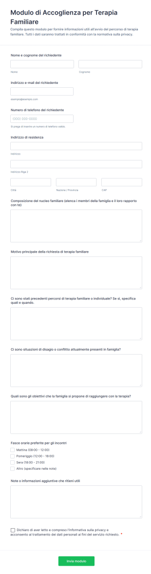 Modulo Di Accoglienza Per Terapia Familiare