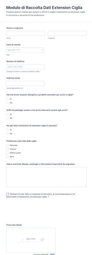 Modulo Di Accoglienza Per Trattamento Lash