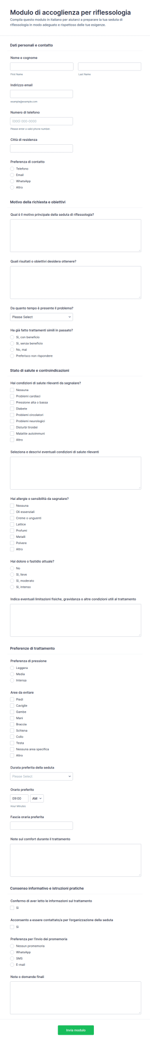 Modulo Di Accoglienza Riflessologia