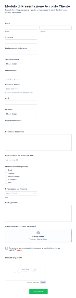 Modulo Di Accordo Con Il Cliente