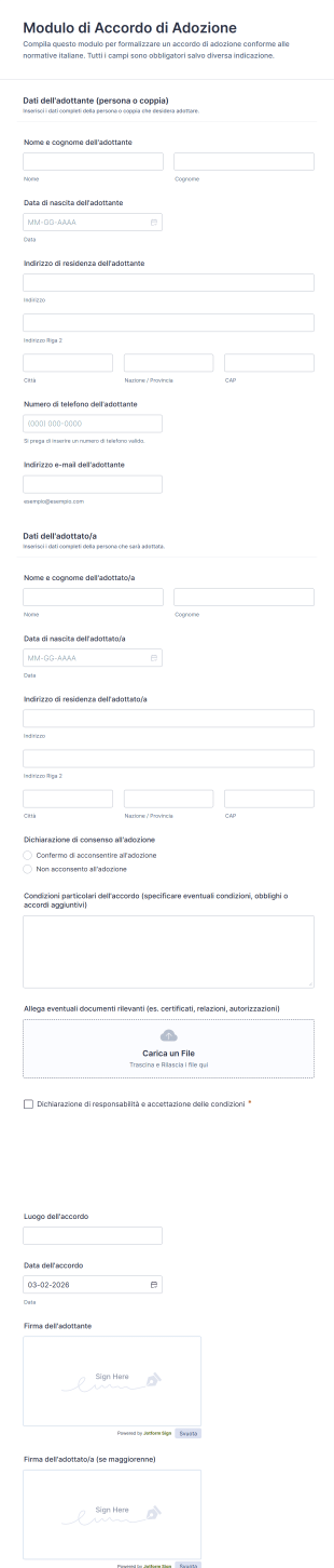 Modulo Di Accordo Di Adozione