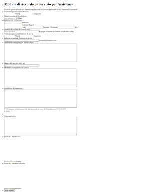Modulo Di Accordo Di Servizio Per Assistenza