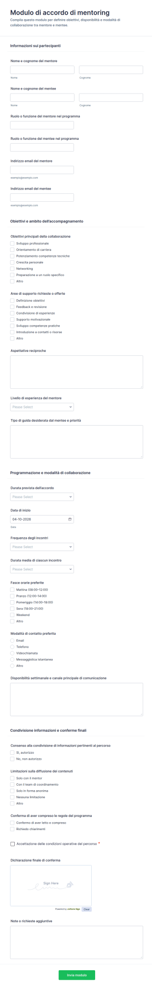 Modulo Di Accordo Mentore