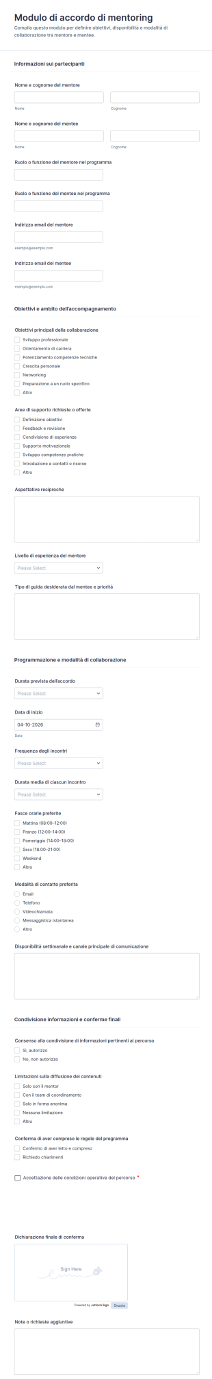 Modulo Di Accordo Mentore