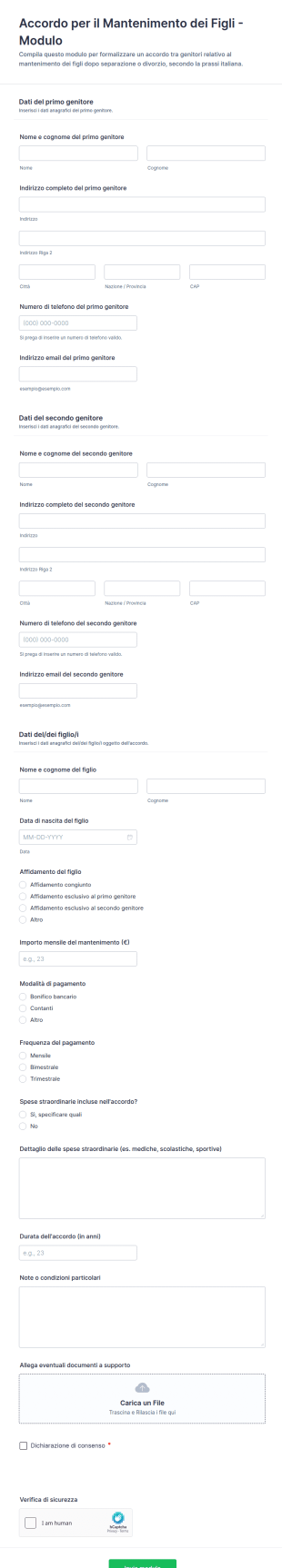 Modulo Di Accordo Per Il Mantenimento Dei Figli