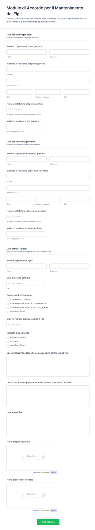Modulo Di Accordo Per Il Mantenimento Dei Figli