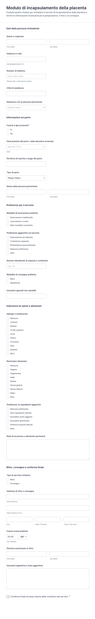 Modulo Di Accordo Per Incapsulamento Della Placenta