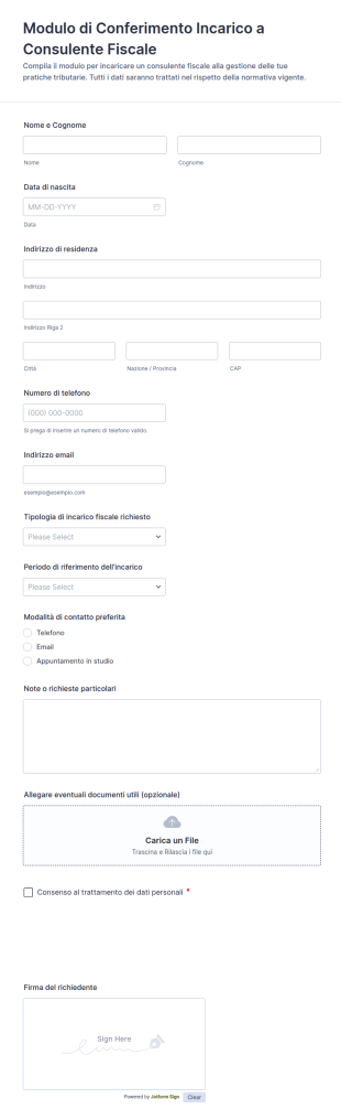 Modulo Di Accordo Per Preparatore Fiscale