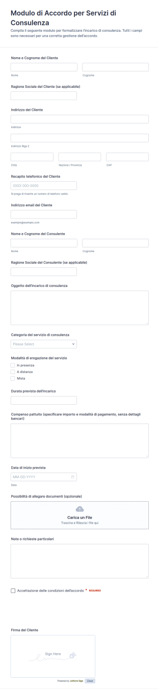 Modulo Di Accordo Per Servizi Di Consulenza