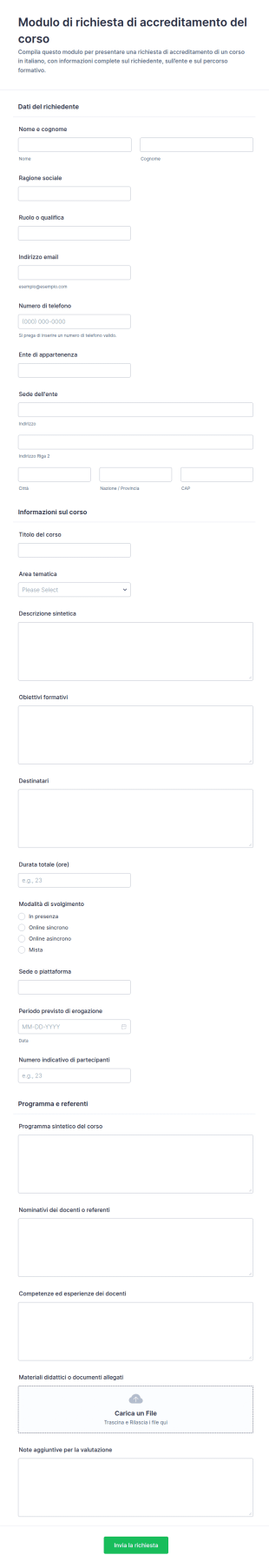 Modulo Di Accreditamento Del Corso
