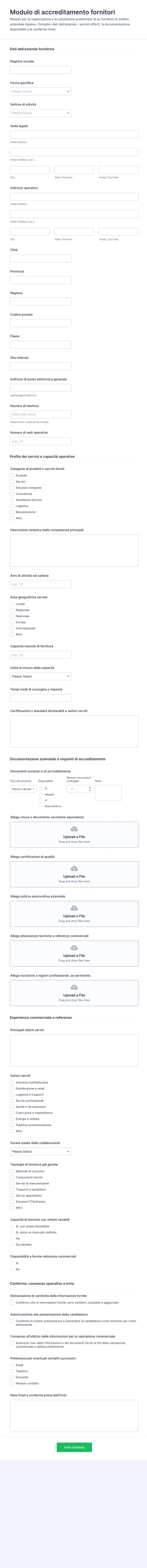 Modulo Di Accreditamento Fornitori
