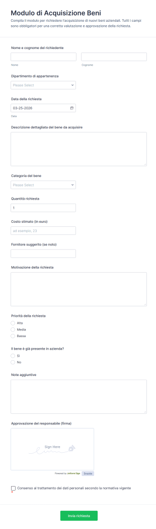 Modulo Di Acquisizione Beni