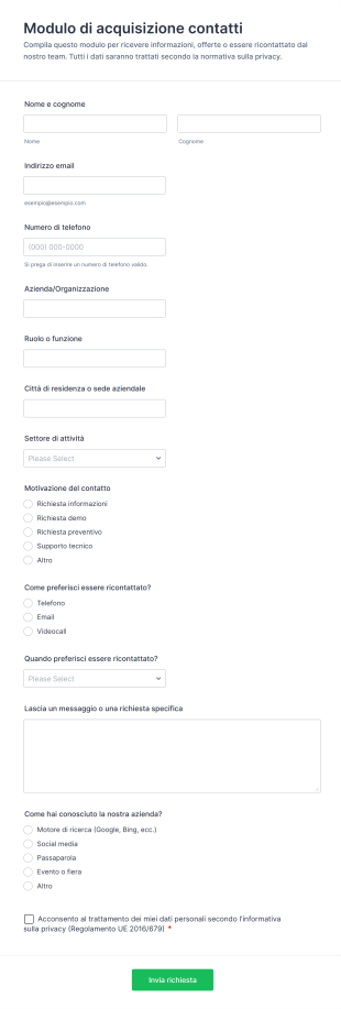 Modulo Di Acquisizione Contatti | Jotform