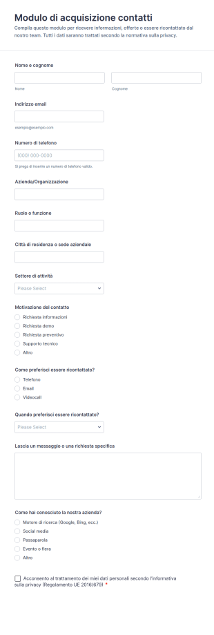 Modulo Di Acquisizione Contatti