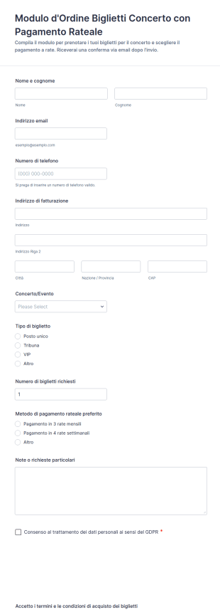 Modulo Di Acquisto Biglietti Per Concerti
