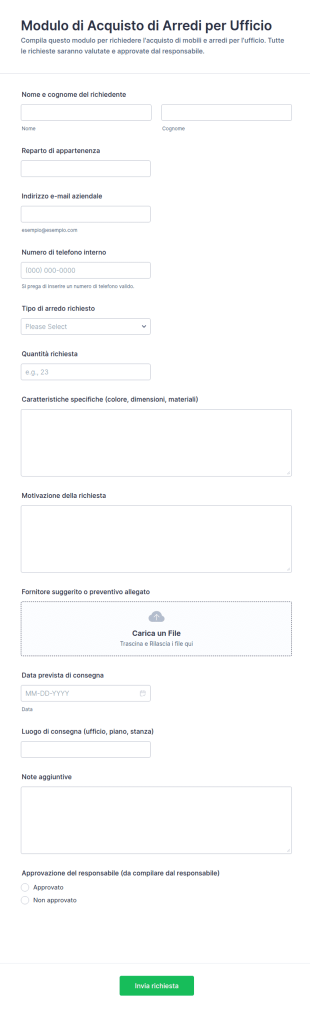 Modulo Di Acquisto Di Arredi Per Ufficio