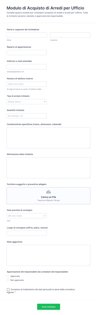 Modulo Di Acquisto Di Arredi Per Ufficio