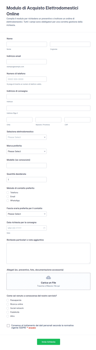 Modulo Di Acquisto Elettrodomestici