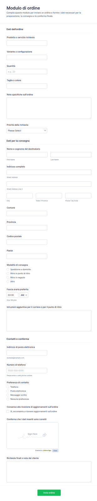 Modulo Di Acquisto
