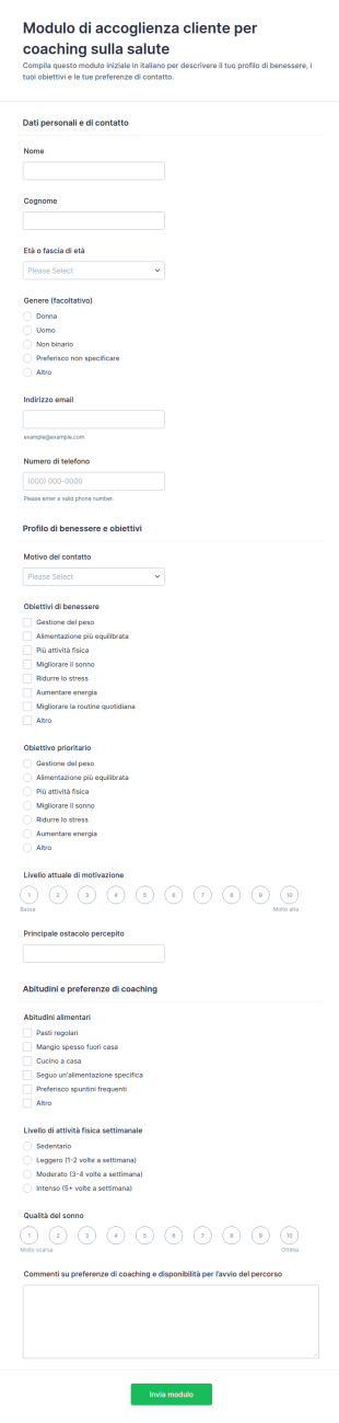 Modulo Di Adesione Per Coach Salute