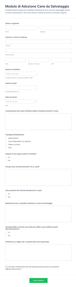 Modulo Di Adozione Cane Da Salvataggio