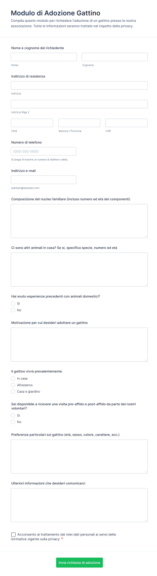 Modulo Di Adozione Gattino