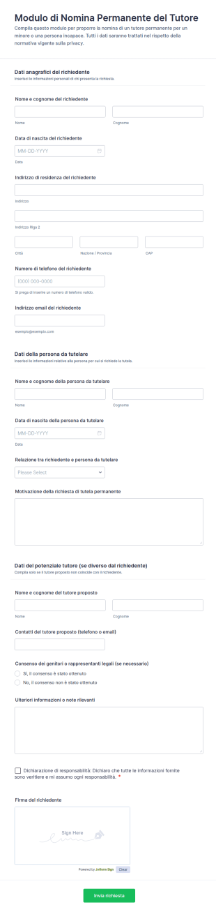 Modulo Di Richiesta Di Affidamento Permanente