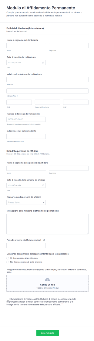 Modulo Di Richiesta Di Affidamento Permanente