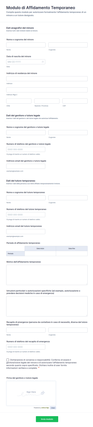 Modulo Di Affidamento Temporaneo