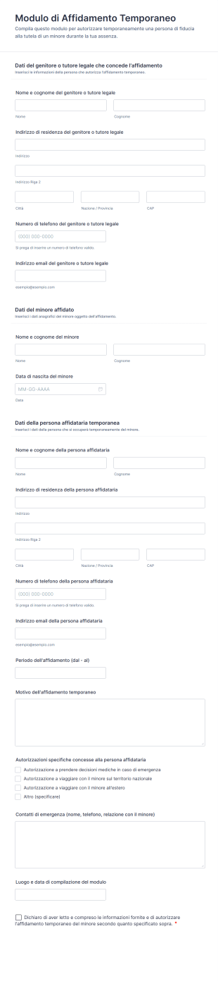 Modulo Di Affidamento Temporaneo | Jotform