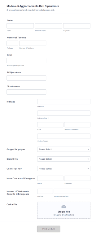 Modulo Di Aggiornamento Dati Dipendente
