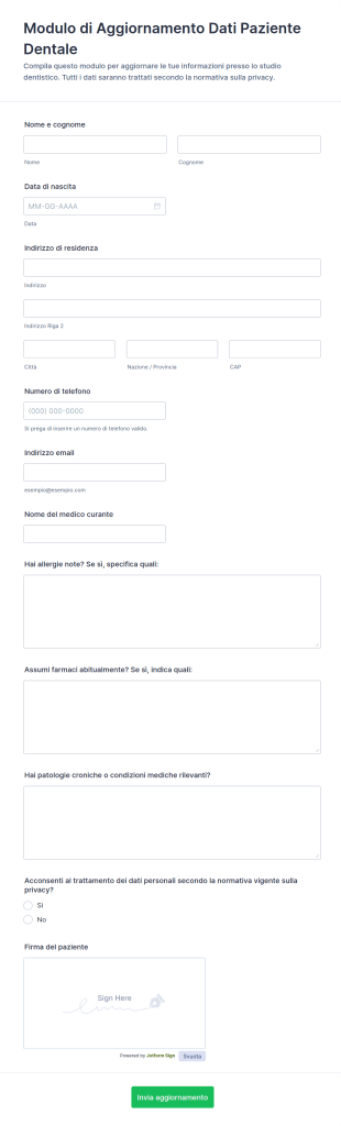 Modulo Di Aggiornamento Dati Paziente Dentale