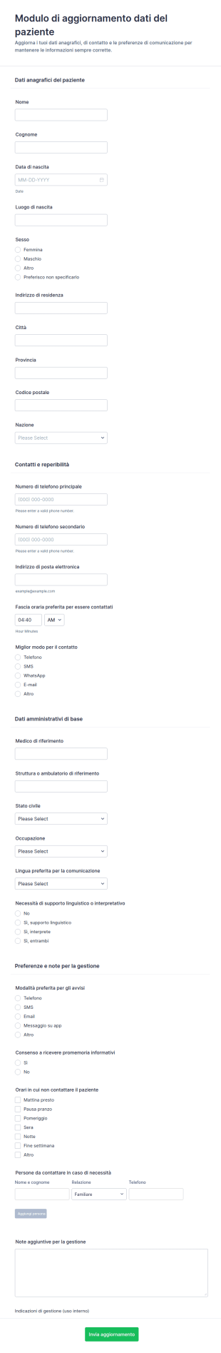 Modulo Di Aggiornamento Delle Informazioni Del Paziente