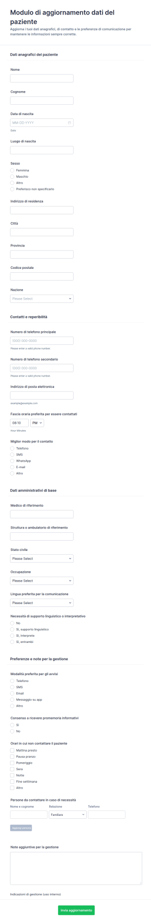 Modulo Di Aggiornamento Delle Informazioni Del Paziente