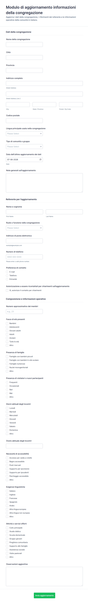 Modulo Di Aggiornamento Delle Informazioni Della Congregazione