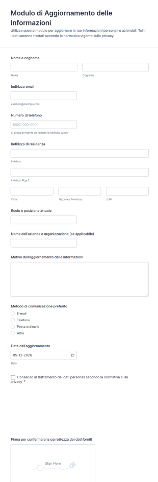 Modulo Di Aggiornamento Delle Informazioni