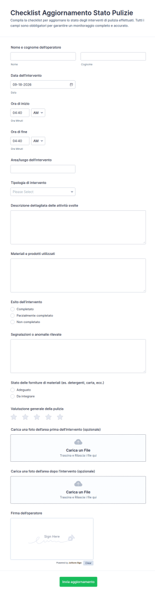Modulo Di Aggiornamento Pulizie