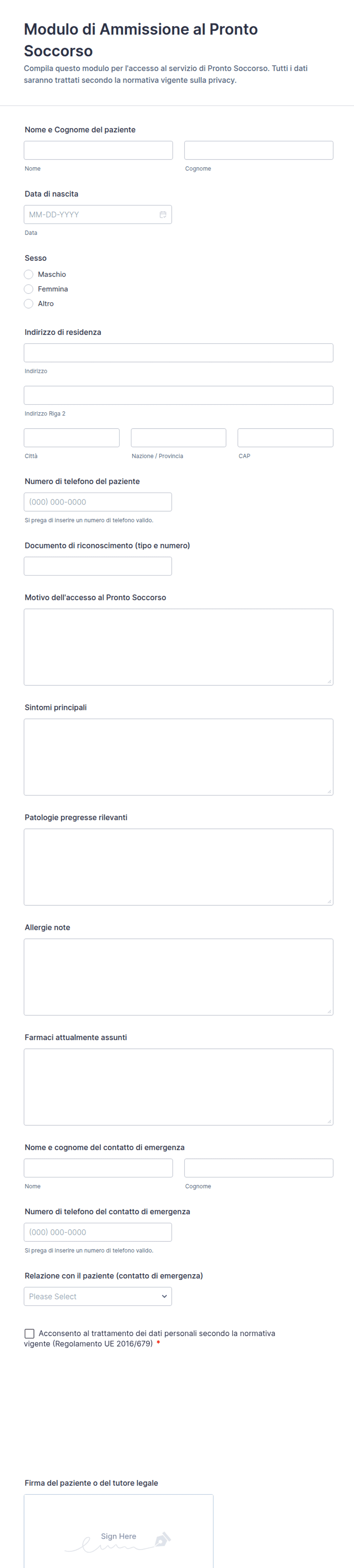 Modulo di Ammissione al Pronto Soccorso | Jotform