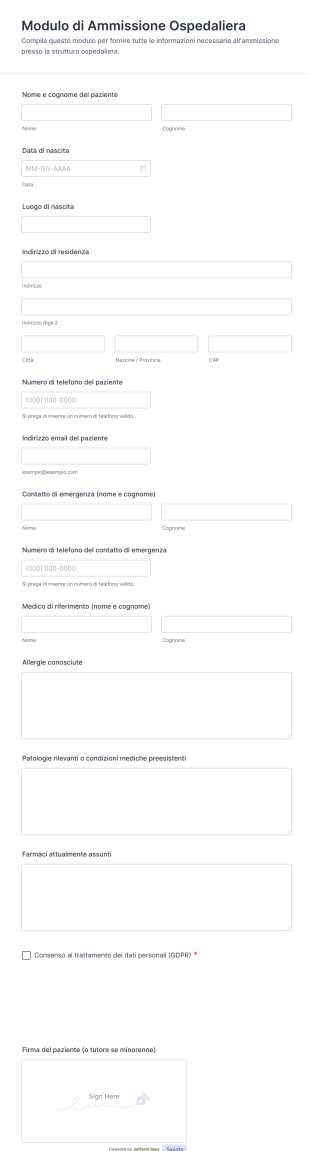Modulo Di Ammissione Ospedaliera