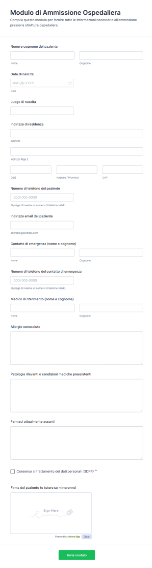 Modulo Di Ammissione Ospedaliera