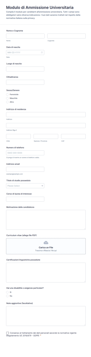 Modulo Di Ammissione Universitario