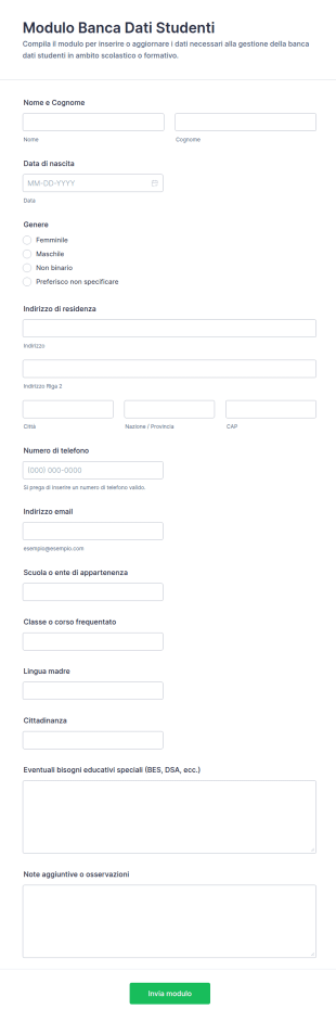 Modulo Di Anagrafica Studenti