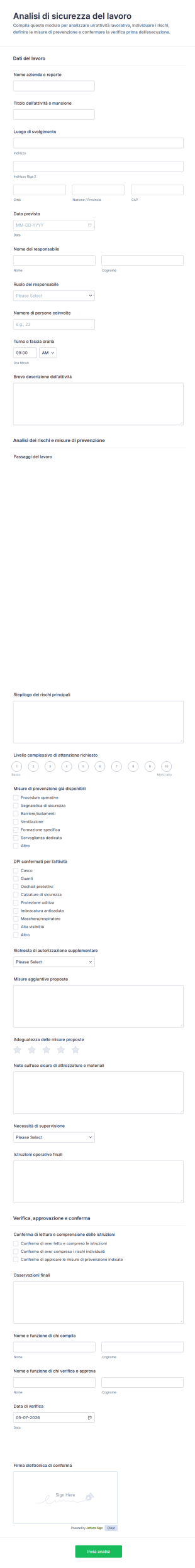 Modulo Di Analisi Della Sicurezza Sul Lavoro