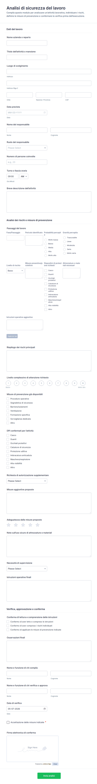 Modulo Di Analisi Della Sicurezza Sul Lavoro