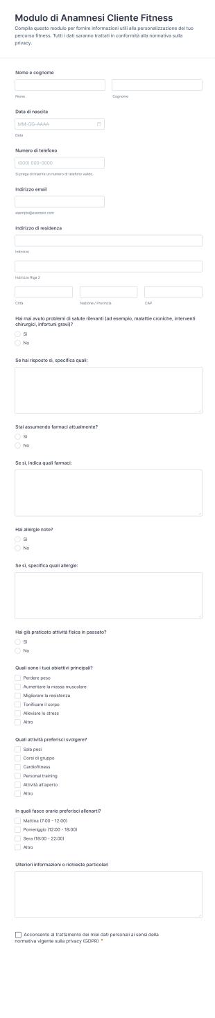 Modulo Di Anamnesi Cliente Fitness