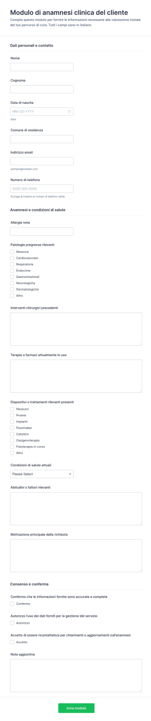 Modulo Di Anamnesi Medica Del Cliente