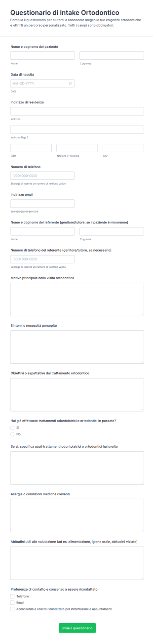 Modulo Di Anamnesi Ortodontica