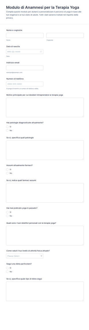 Modulo Di Anamnesi Per La Terapia Yoga