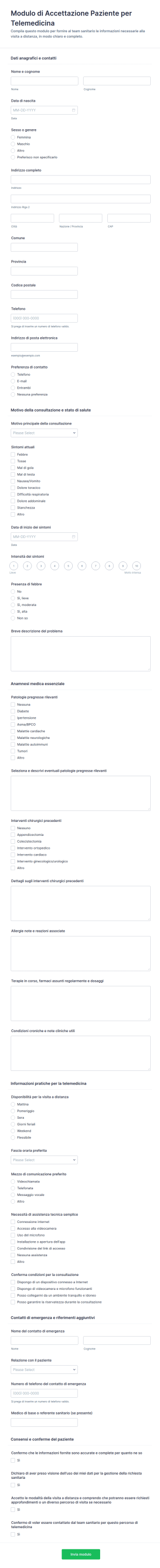 Modulo Di Anamnesi Per Telemedicina