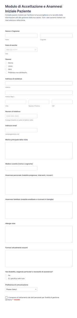 Modulo Di Anamnesi Sanitaria Estesa